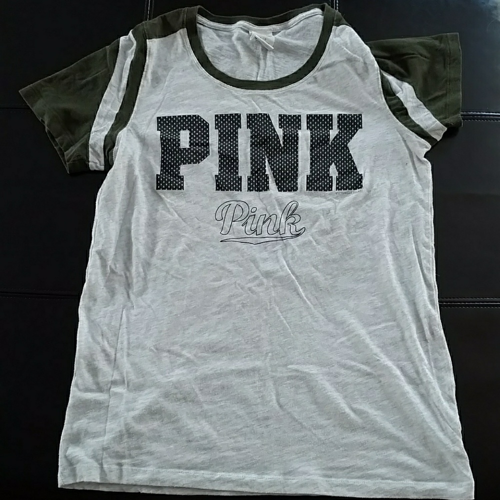 PINK t shirt - gray and army green